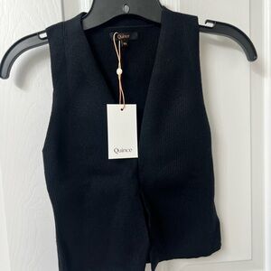 NWT Quince eco knit front split Black sweater Vest Sz XS